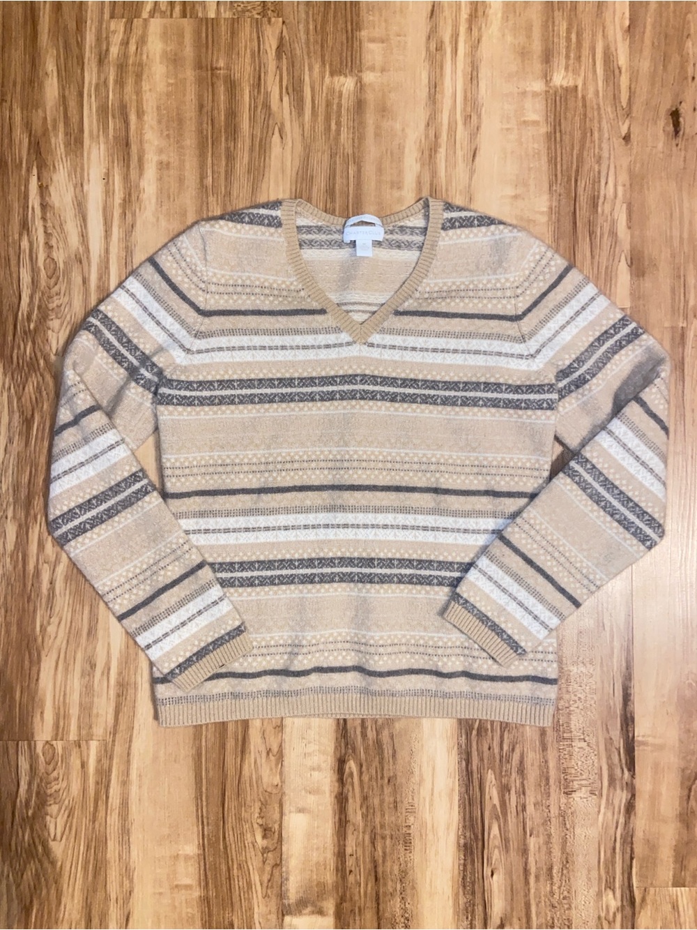 Charter Club Fair Isle Cashmere Striped V-Neck Sweater